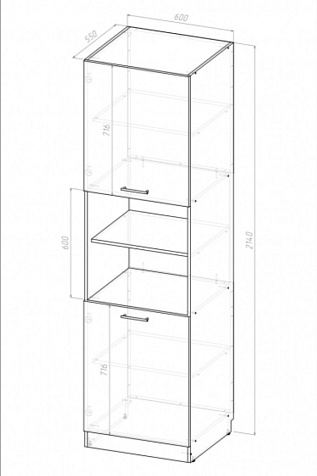 Пенал с 2 дв.П.60.7-0-7У  Короб Белый Фасад Пайн белый , Ручки Скобы купить в СОМ