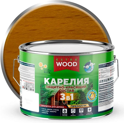 Состав защитно-красящий 3 в1 Карелия Wood Extra, дуб, 9 л купить в СОМ