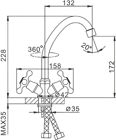 Смеситель для мойки Frap 4009, двухвентельный купить в СОМ
