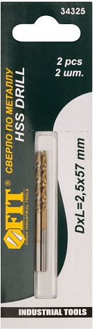 Сверло по металлу FIT, 2.5 мм, сталь HSS, титановое покрытие, 2 шт купить в СОМ
