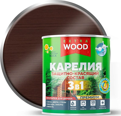 Состав защитно-красящий 3 в1 Карелия Wood Extra, орех, 0.75 л купить в СОМ