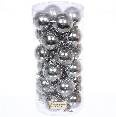 Набор шаров Глянец 24шт 4см серебро купить в СОМ