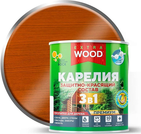 Состав защитно-красящий 3 в1 Карелия Wood Extra, калужница, 0.75 л купить в СОМ