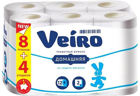 Бумага туалетная Veiro Домашняя 2сл 12шт белая купить в СОМ