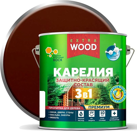 Состав защитно-красящий 3 в1 Карелия Wood Extra, махагон, 2.7 л купить в СОМ