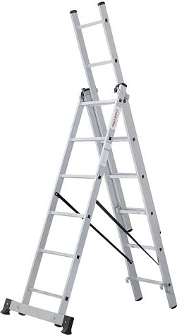 Лестница 3-х секционная Новая Высота NV1230, 6 ступеней, алюминиевая купить в СОМ