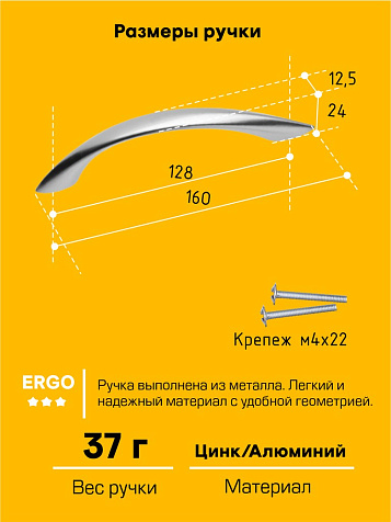 Ручка-скоба мебельная SANBERG 128-276 заостренная, хром, металл купить в СОМ