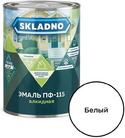Эмаль алкидная ПФ-115 Skladno, белая, 0.8 кг купить в СОМ