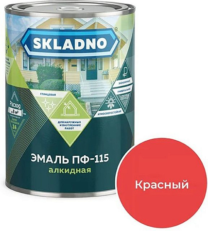 Эмаль алкидная ПФ-115 Skladno, красная, 0.8 кг купить в СОМ
