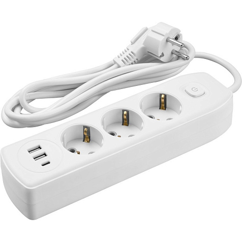 Удлинитель ОНЛАЙТ OPE-USB-03-500-ESC-3 3 гн, 2гн USB-A,1гн USB-С, 5 м, выкл  СЗ 10А IP20 белый купить в СОМ