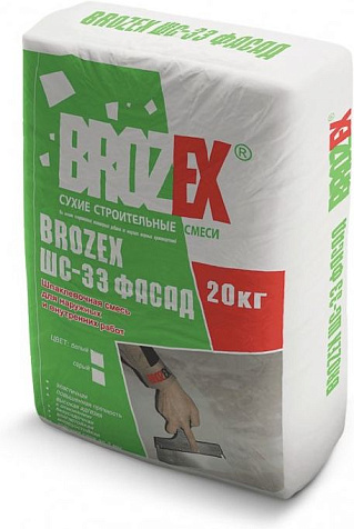 Шпаклевка цементная BROZEX ШС-33 Фасад, белая, 20 кг купить в СОМ