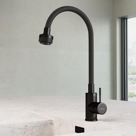 Смеситель для мойки Avrora Kitchen AV9001B, латунь, черный купить в СОМ