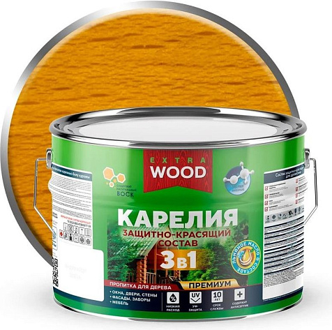 Состав защитно-красящий 3 в1 Карелия Wood Extra, сосна, 9 л купить в СОМ