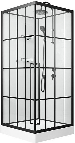 Кабина душевая Loranto CS-3008TM/W-90R, 88 х88 х204 см, черный профиль, правая купить в СОМ