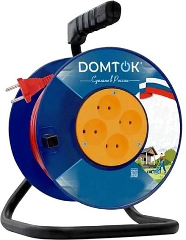 Удлинитель на катушке DOMTOK 4х20м с заземлением 16А IP20 3.5кВт ПВС 3х1.5 2449 купить в СОМ