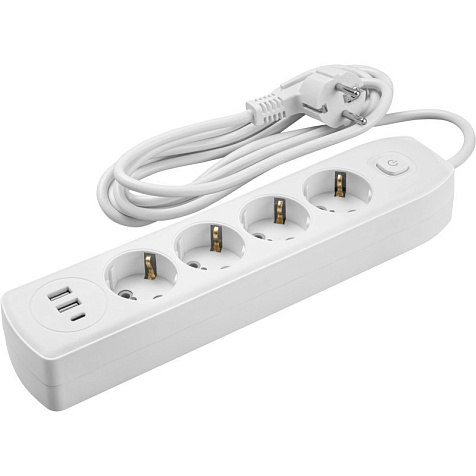 Удлинитель ОНЛАЙТ OPE-USB-04-180-ESC-3  4 гн, 2гн USB-A,1гн USB-С, 1.8 м, выкл СЗ 10А IP20 белый купить в СОМ