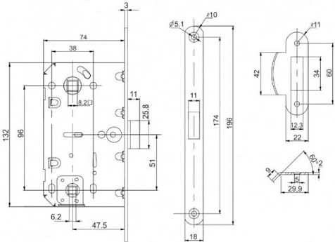 Защелка врезная PUNTO PL96WC-50/BL ABG бронза купить в СОМ