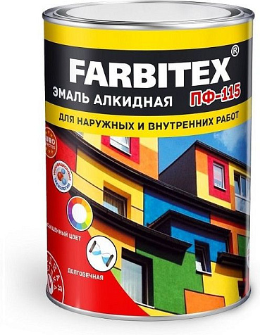 Эмаль ПФ-115 Farbitex, черная, 0.8 кг купить в СОМ